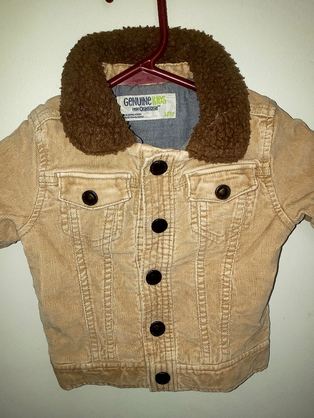 OshKosh B'gosh Tan Corduroy Jacket with Brown Sherpa Collar - Kids - 12m